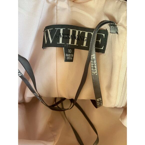 White By Vera Wang Blush Pink Strapless Bobbin Net Bridesmaid Dress Gown 10 Long - Picture 10 of 13